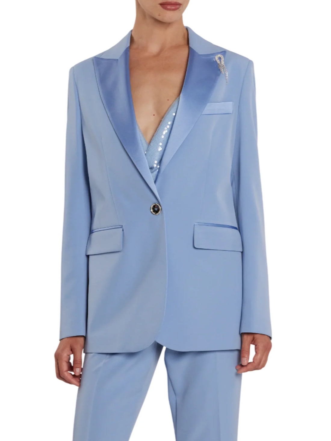 Relish giacca blazer Satyne con dettagli satin celeste