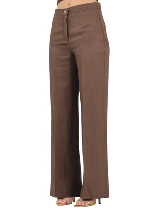 Vicolo pantaloni palazzo donna misto lino marrone