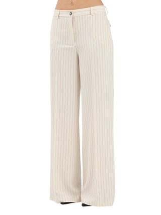 Vicolo pantaloni palazzo donna in fantasia gessata panna
