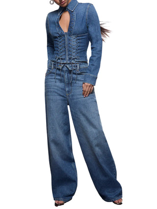 Liu Jo jeans gamba larga Dea con stringhe lavaggio blu