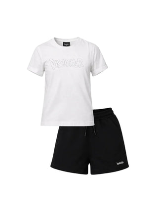 Disclaimer completo bambina T-shirt e shorts con strass bianco nero