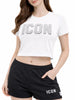 Icon T-shirt crop donna con logo glitter bianco