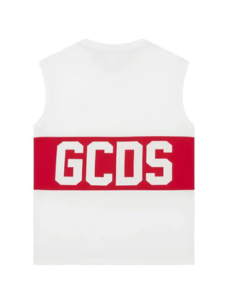 GCDS T-shirt smanicata bambino con banda logo bianco rosso