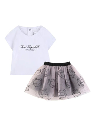 Karl Lagerfeld completo neonata T-shirt e gonna in tulle bianco rosa