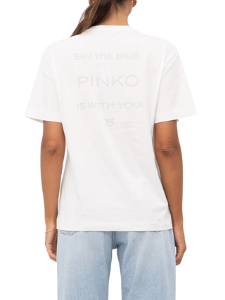 Pinko T-shirt Strepitoso con logo strass bianco 105526-A2RM Z05 PINKO