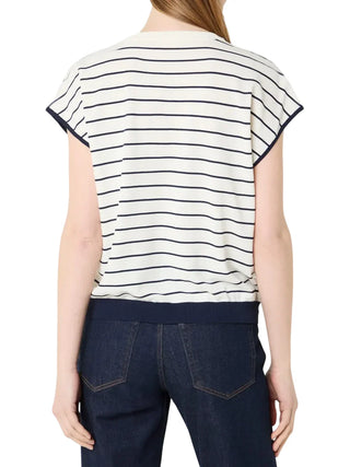 Liu Jo maglia a righe scollo a V panna blu