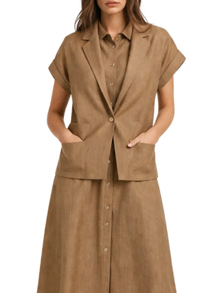 Lola by Sandro Ferrone giacca manica corta misto lino cuoio