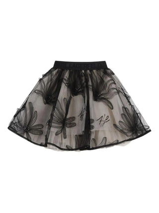 Karl Lagerfeld gonna in tulle con ricami floreali nero beige