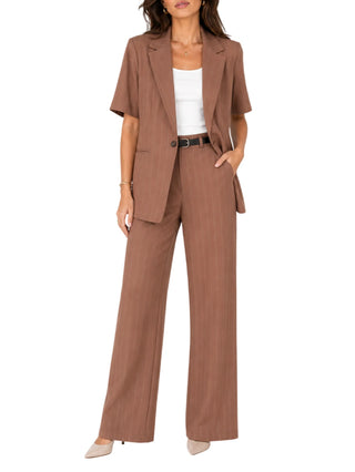 Haveone pantaloni palazzo donna in fantasia gessata marrone caramello