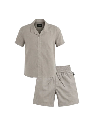 John Richmond completo bambino camicia e bermuda misto lino grigio