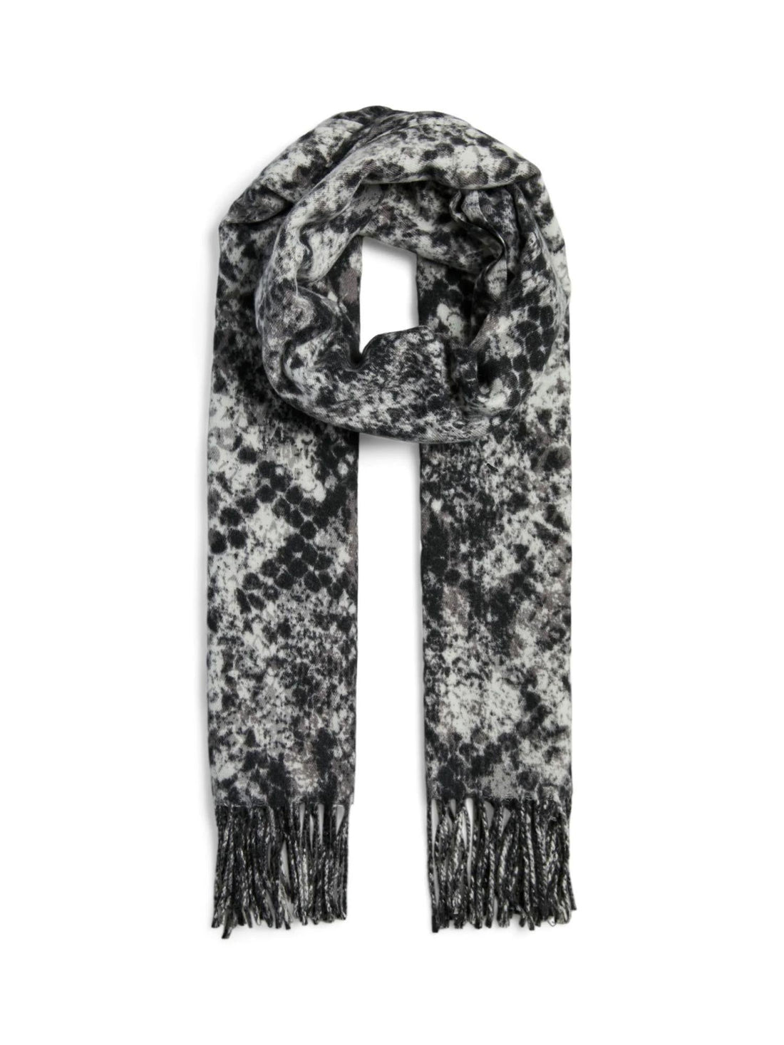Piecs sciarpa donna in fantasia con frange grigio