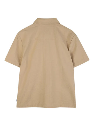 Boss camicia bambino con zip in cotone martellato beige
