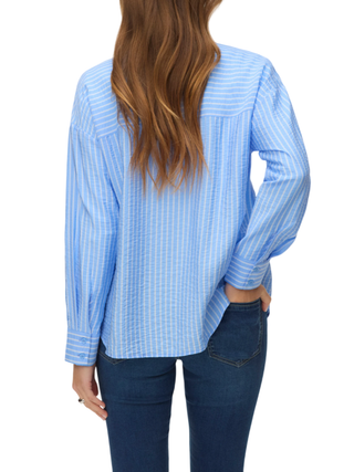Vero Moda camicia donna in fantasia gessata celeste