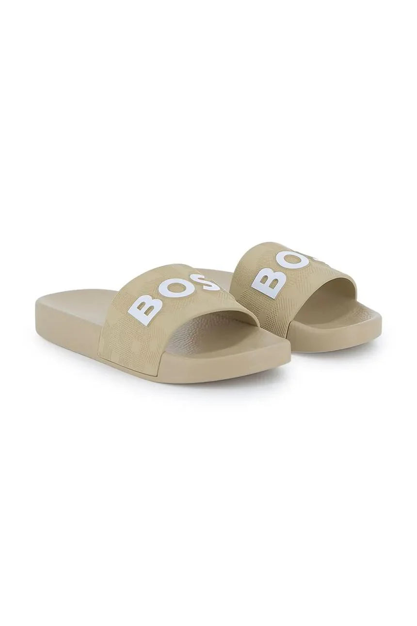 Boss ciabatte bambino con logo beige