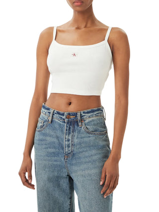 Calvin Klein Jeans canotta crop donna a costine bianco