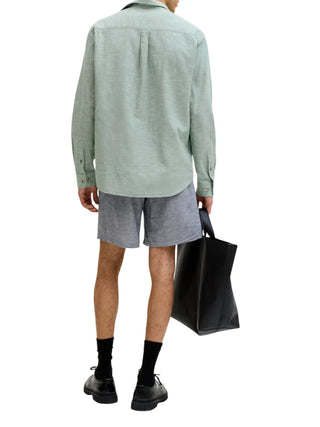 Jack&Jones camicia uomo manica lunga misto lino verde salvia