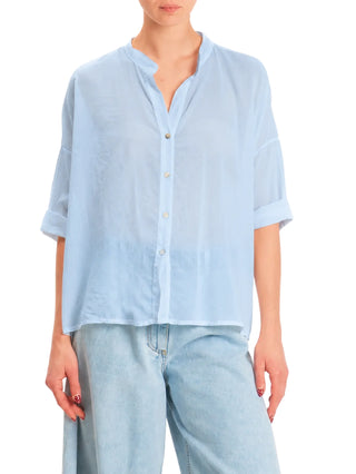 Haveone camicia alla coreana donna in cotone celeste CFLQ387 AZURE HAVEONE 