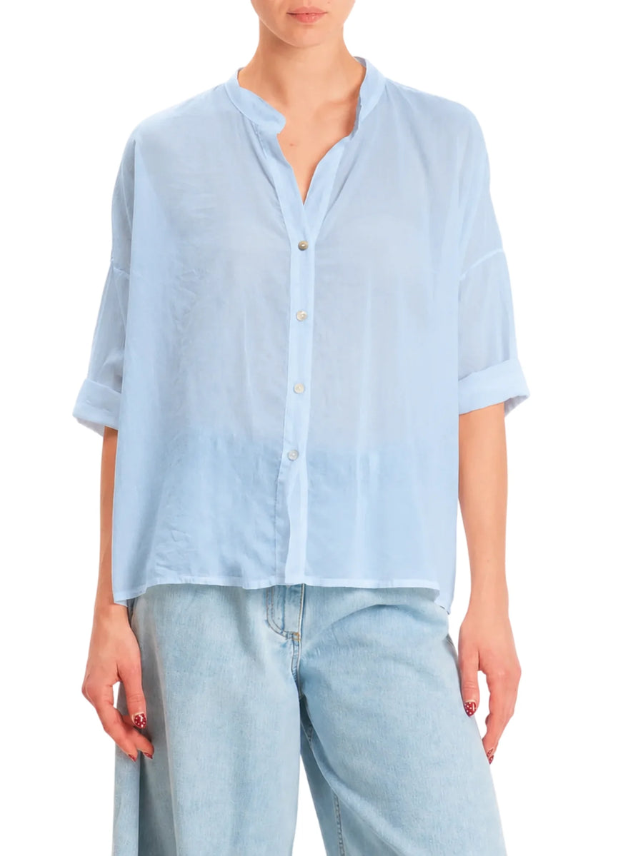 Haveone camicia alla coreana donna in cotone celeste