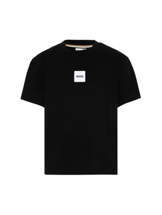 Boss T-shirt manica corta bambino patch logo nero