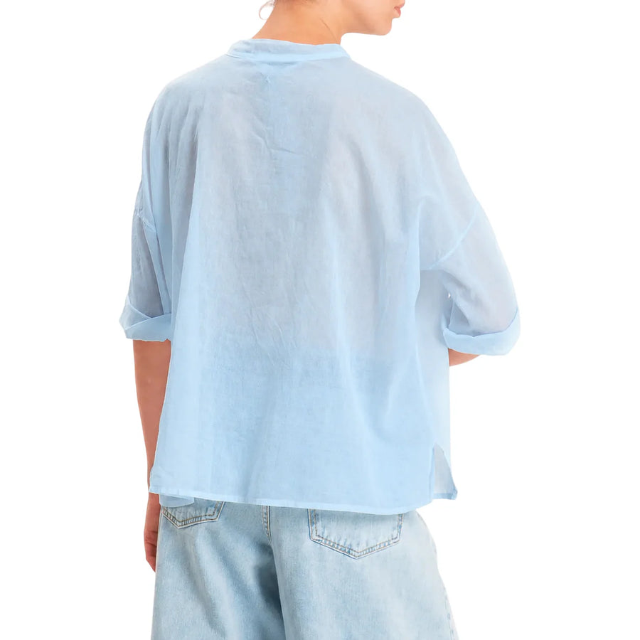Haveone camicia alla coreana donna in cotone celeste