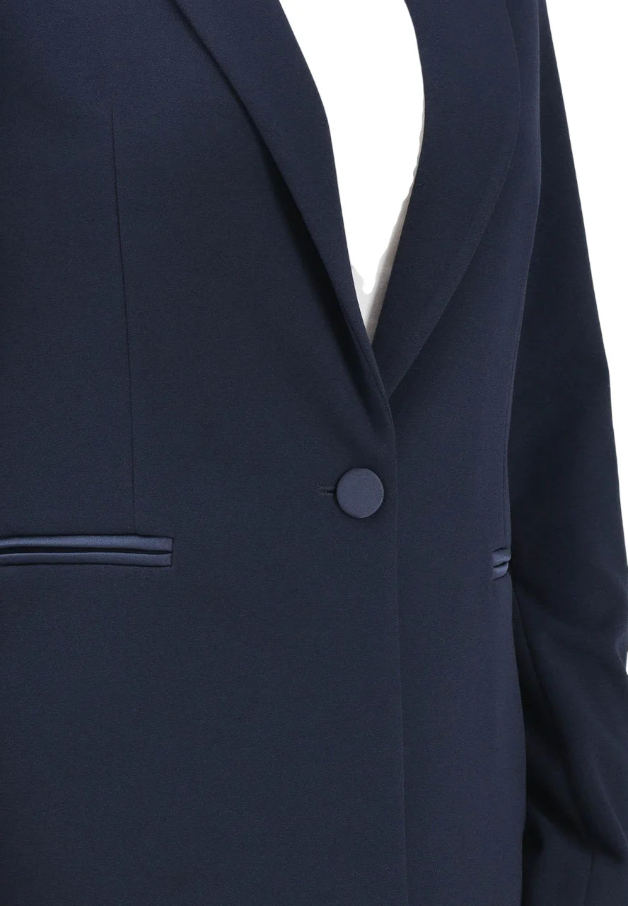 Vicolo giacca blazer monopetto con dettagli satin blu