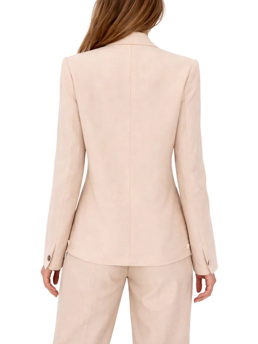 Blugirl giacca misto lino con ricami floreali rosa cipria