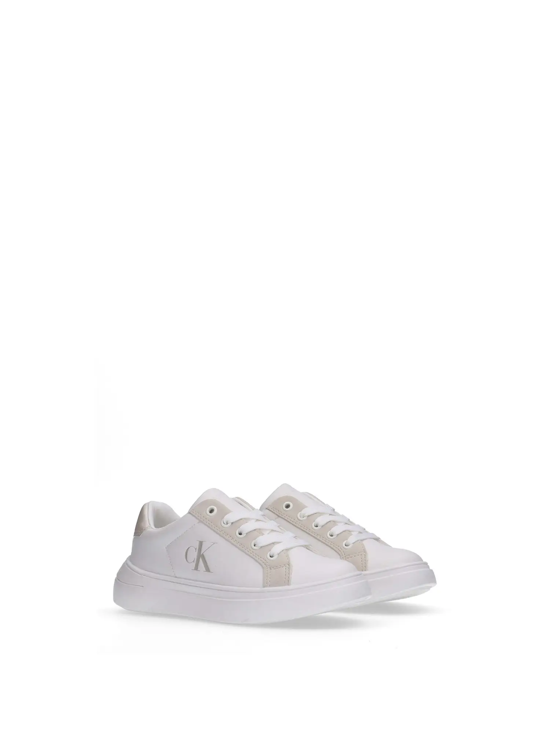 Calvin Klein sneakers bambina in ecopelle bianco beige
