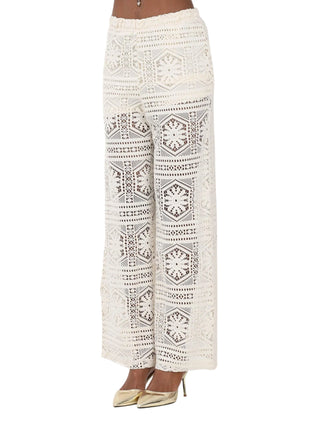 Only pantaloni crochet donna gamba larga panna