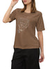 Blauer T-shirt donna Havey con logo strass marrone