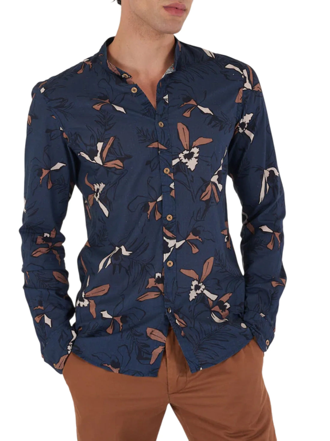 Yes Zee camicia uomo alla coreana in fantasia blu