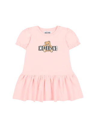 Moschino abito neonata con balza stampa orsetto rosa