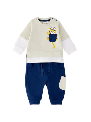 iDo completo sportivo neonato felpa e pantaloni ecrù blu