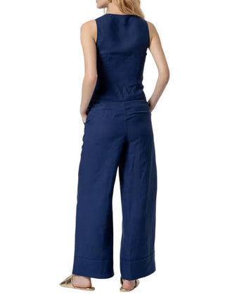 Surkana pantaloni gamba larga misto lino blu