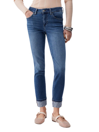 Liu Jo jeans Monroe slim con risvolto gioiello lavaggio blu