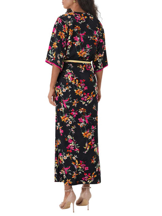 Simona Corsellini abito midi kimono in fantasia floreale nero
