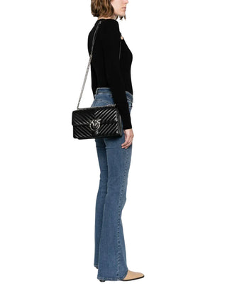Pinko borsa Love Bag One Classic in pelle chevron nero argento