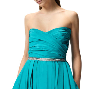 Pinko abito lungo in taffetà Dattero con cintina gioiello verde acqua
