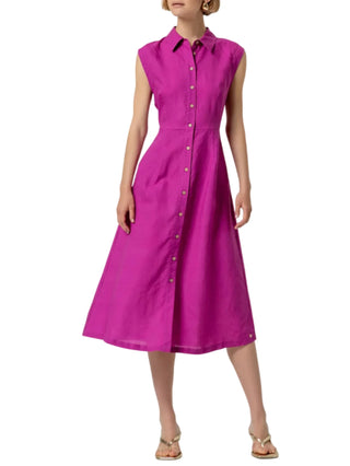Surkana abito midi chemisier misto lino fucsia