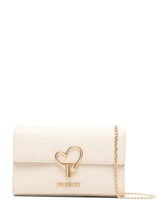 Love Moschino borsa a tracolla in ecopelle martellata ecrù