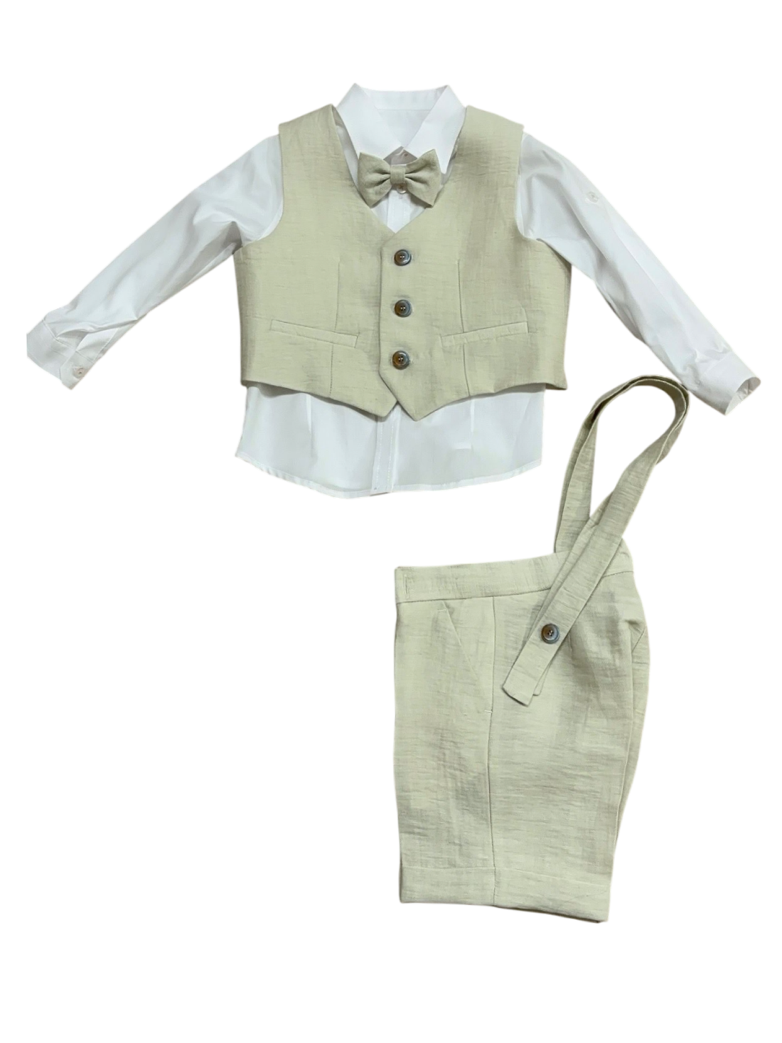 Brando completo elegante camicia gilet bermuda beige