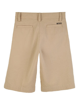 Boss bermuda bambino con pinces in cotone martellato beige