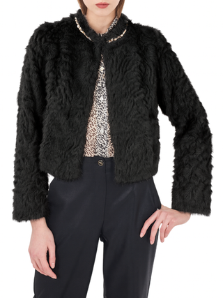 Yes Zee pelliccia ecologica con applicazioni gioiello nero G005-KL00 0801 YES-ZEE