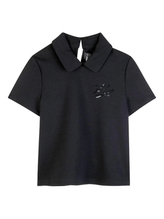 Karl Lagerfeld polo bambina manica corta con logo paillettes nero