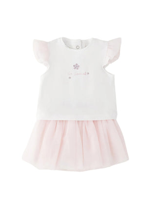 iDo completo neonata T-shirt e gonna in tulle bianco rosa