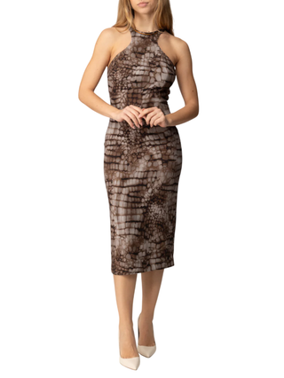 Elisabetta Franchi abito tubino stampa alligatore marrone tortora AB89161 644 ELISABETTA FRANCHI 