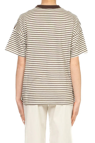Vicolo T-shirt donna in cotone a righe panna marrone
