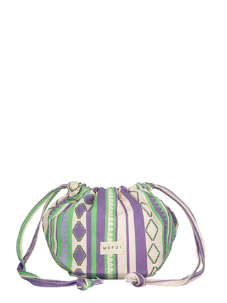 Me Fui pochette sack bag con coulisse in fantasia verde viola
