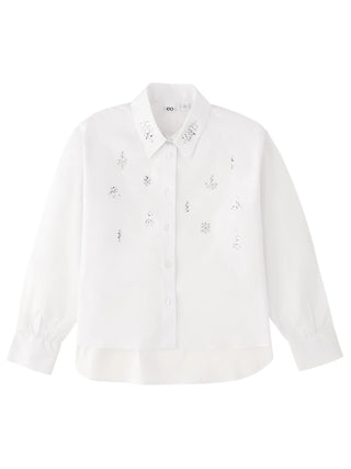 iDo camicia bambina con applicazioni gioiello bianco