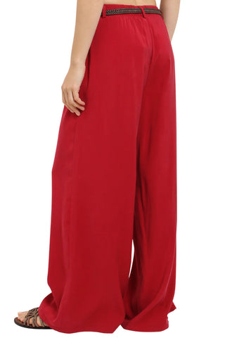 Haveone pantaloni gamba larga donna con cintura rosso scuro PIAQ634 INDIA HAVEONE