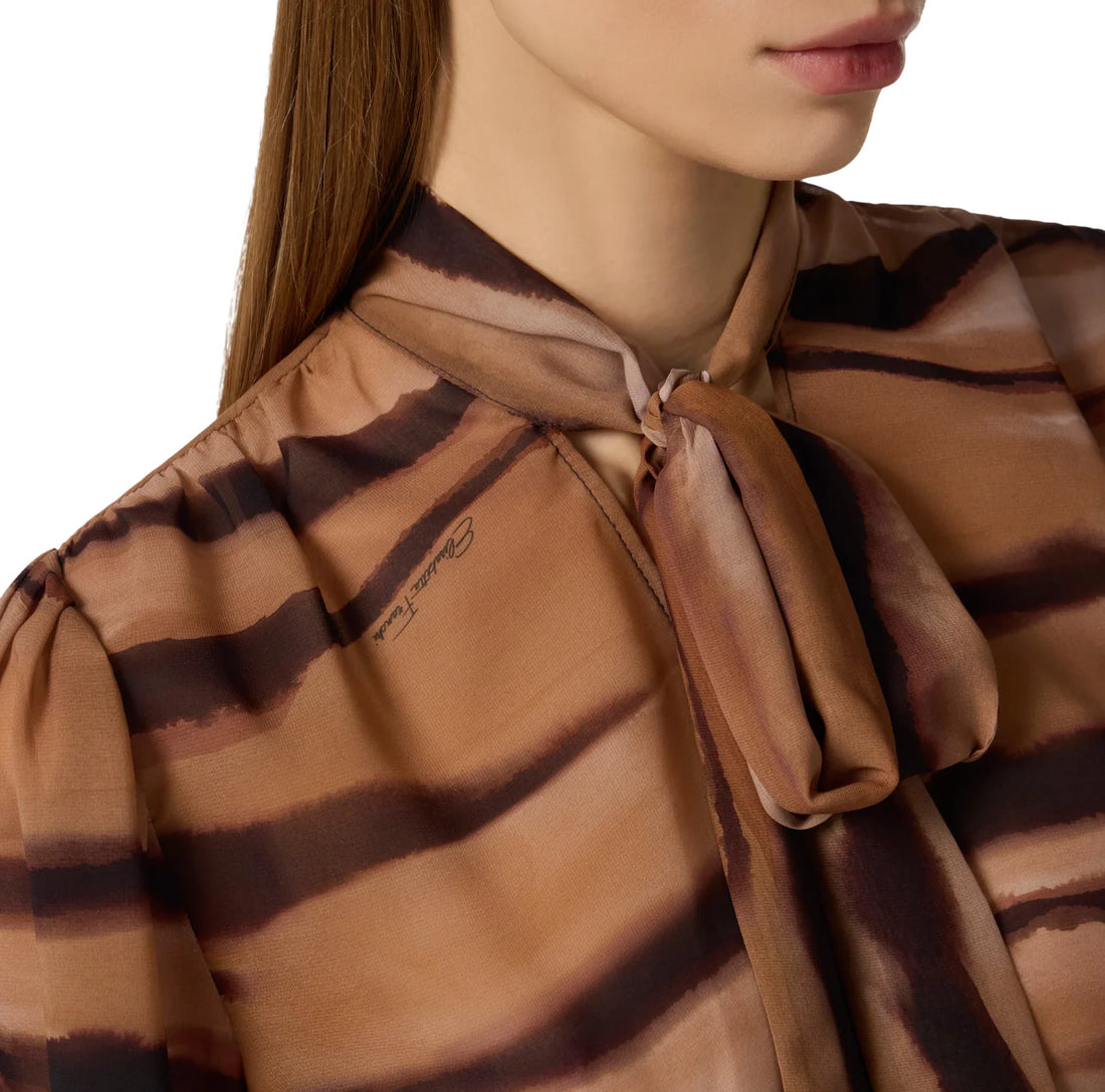 Elisabetta Franchi blusa in chiffon stampa animalier cammello